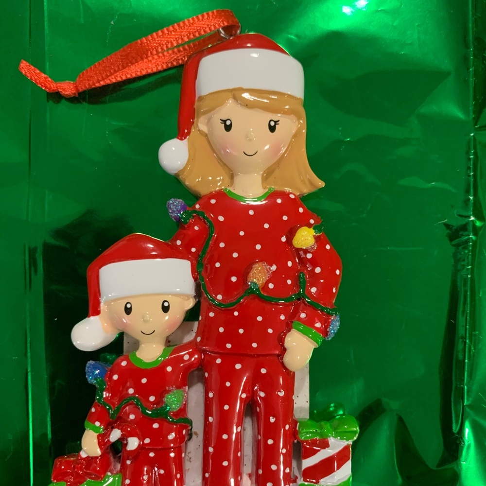 Item65-66 Christmas ornament Personalized by name Single mom and one child